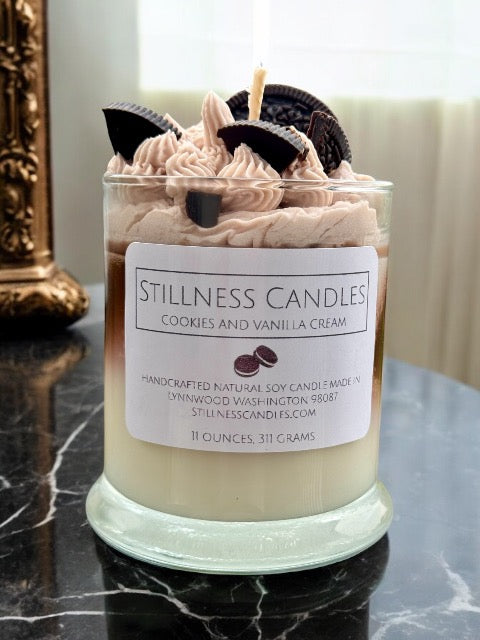 Cookies and Vanilla Cream Dessert Candle 11oz Handmade Soy