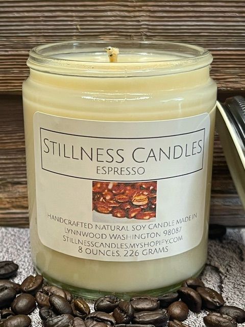 Espresso Natural Soy Candle 8 oz clear vessel