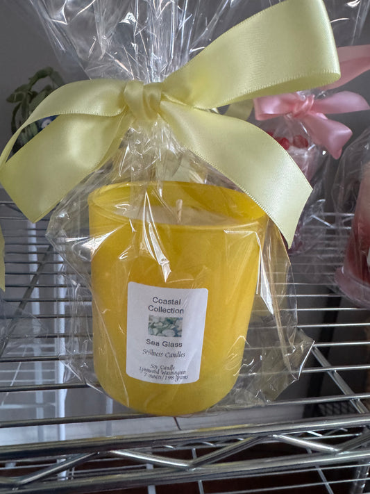 Lux Sea Glass scented Soy Wax Candle in a yellow glass vessel. 7 oz.