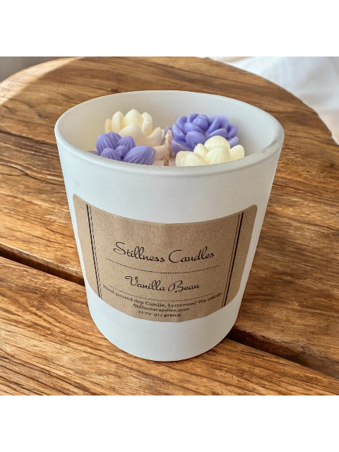 Lux Soy Candle embedded with cute flowers - Vanilla Bean