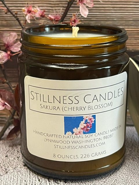 Sakura (Cherry Blossom) Natural Soy Candle 8 oz brown vessel