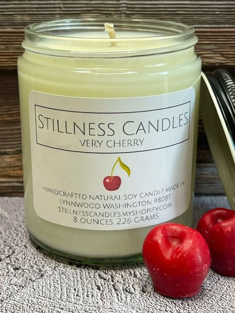 Very Cherry Natural Soy Candle 8 oz clear vessel