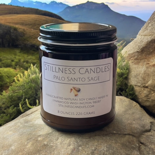 Palo Santo Sage Natural Soy Candle 8 oz brown vessel