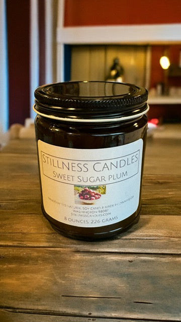 Sweet Sugar Plum Natural Soy Candle 8 oz brown vessel